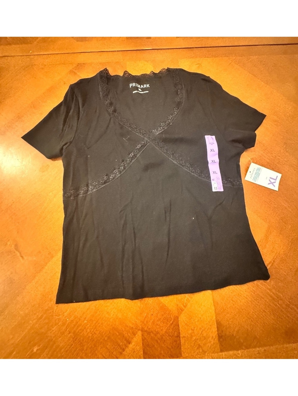 Primark Women's Black Lace Trim T-Shirt XL 2918